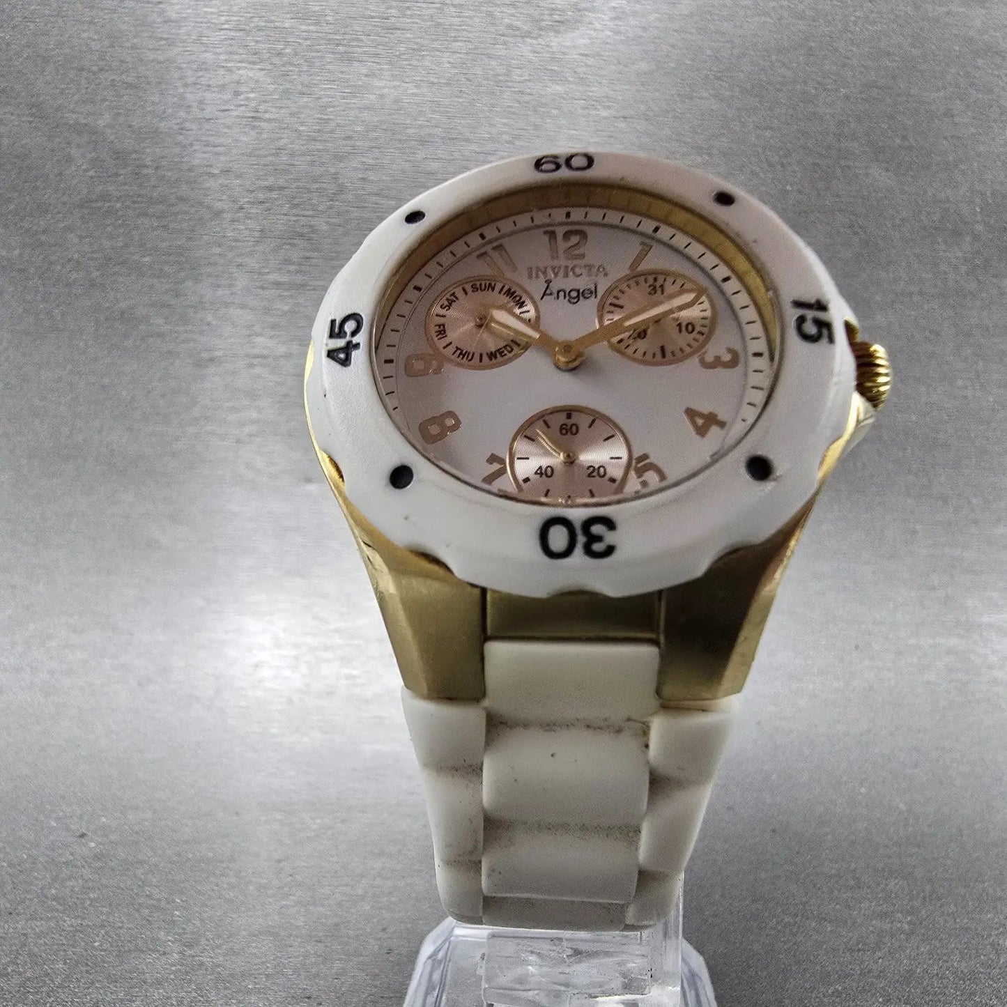 Invicta Angel Dive Watch Women 38mm White Dial Gold Tone Daydate 0718 New Batt5