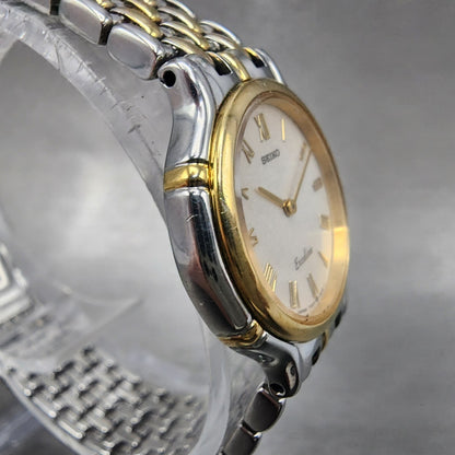 Seiko Exceline Watch Women 24mm Silver Dial Two Tone Round 7320-0410 New Battery