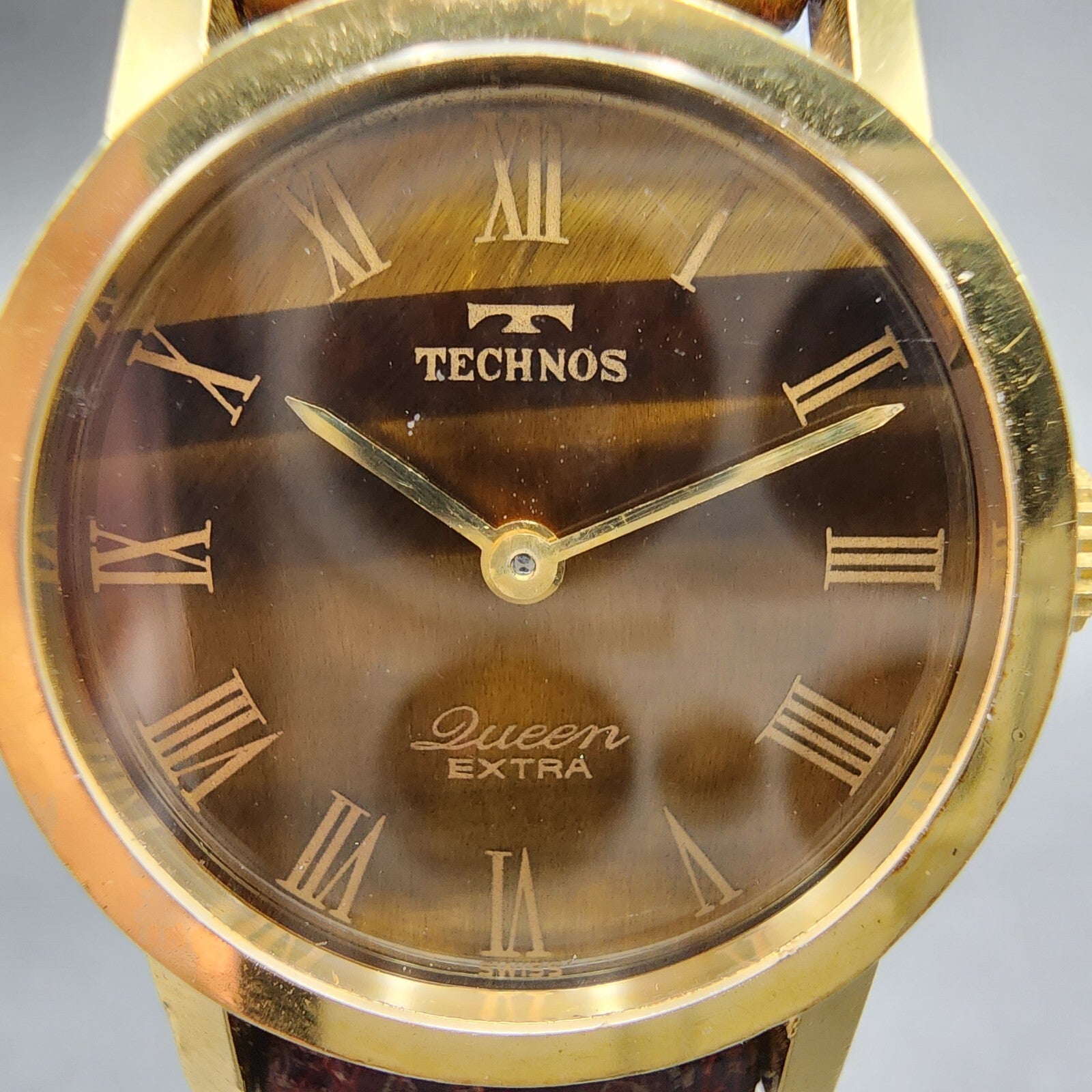 Technos Queen Extra Watch Women 23mm Tigereye Dial Gold Filled Manual Wind Runs1