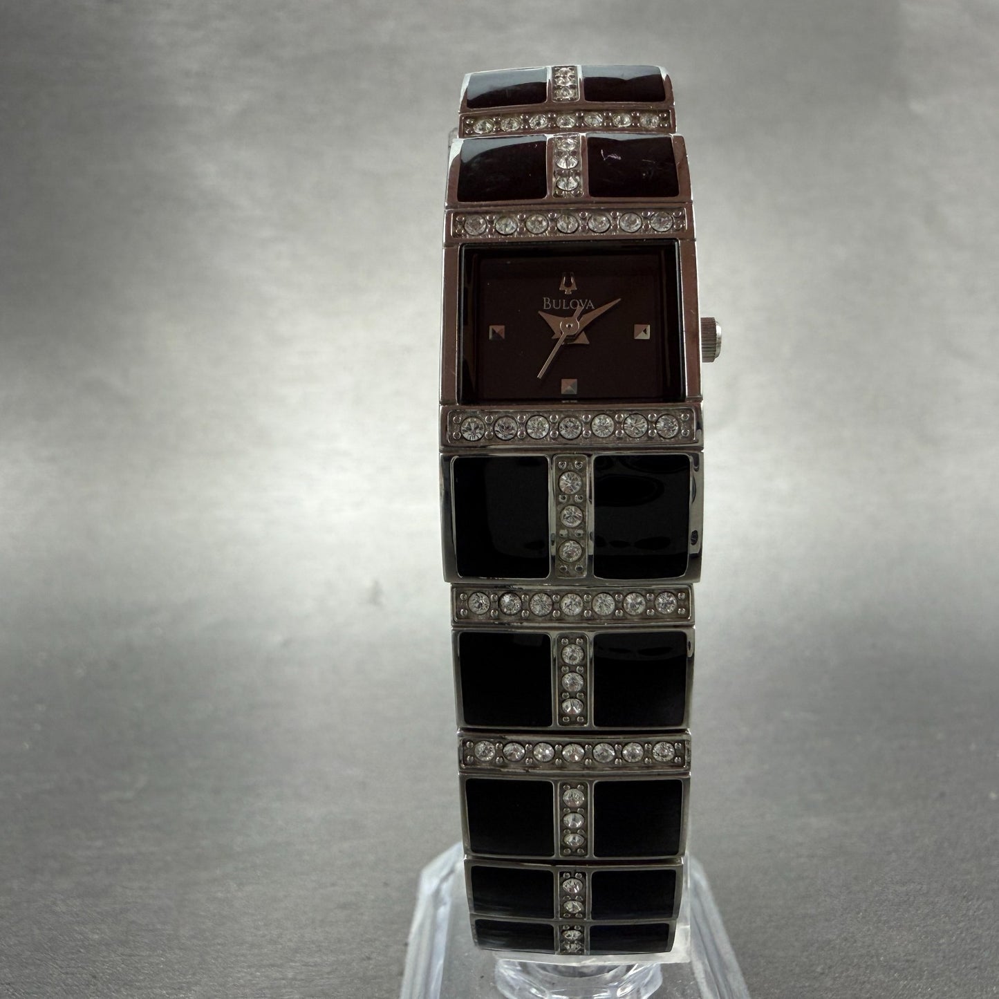 Bulova Tank Watch Women 17mm Black Dial Black & Silver Tone 98L109 New Battery5