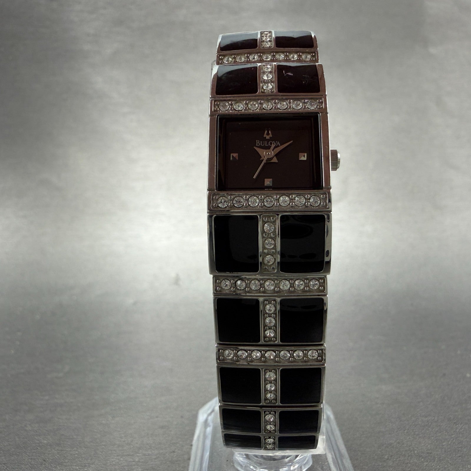 Bulova Tank Watch Women 17mm Black Dial Black & Silver Tone 98L109 New Battery5