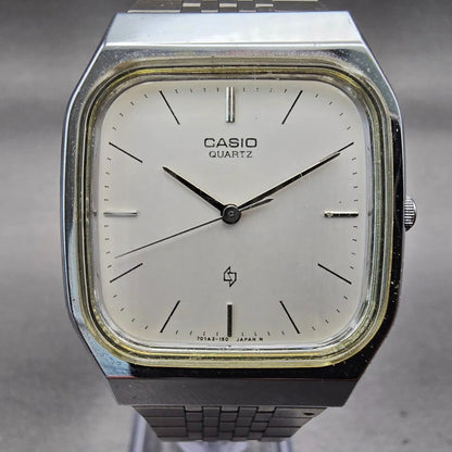 Casio Watch Men 32mm Silver Dial Silver Tone Rectangle MQ-300 New Battery VTG1