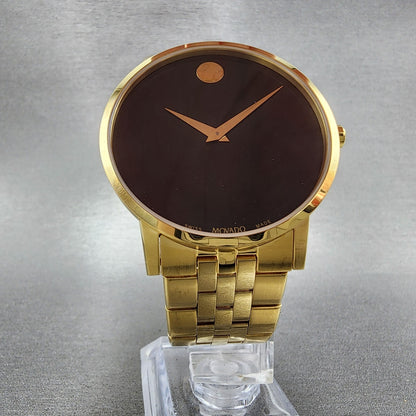 Movado Museum Watch Men 40mm Black Dial Gold Tone Round Bracelet Swiss 06072036