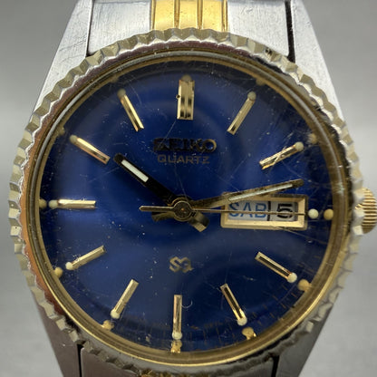 Seiko SQ Watch Women 24mm Blue Dial Two Tone Daydate Round New Battery ABACDAB1