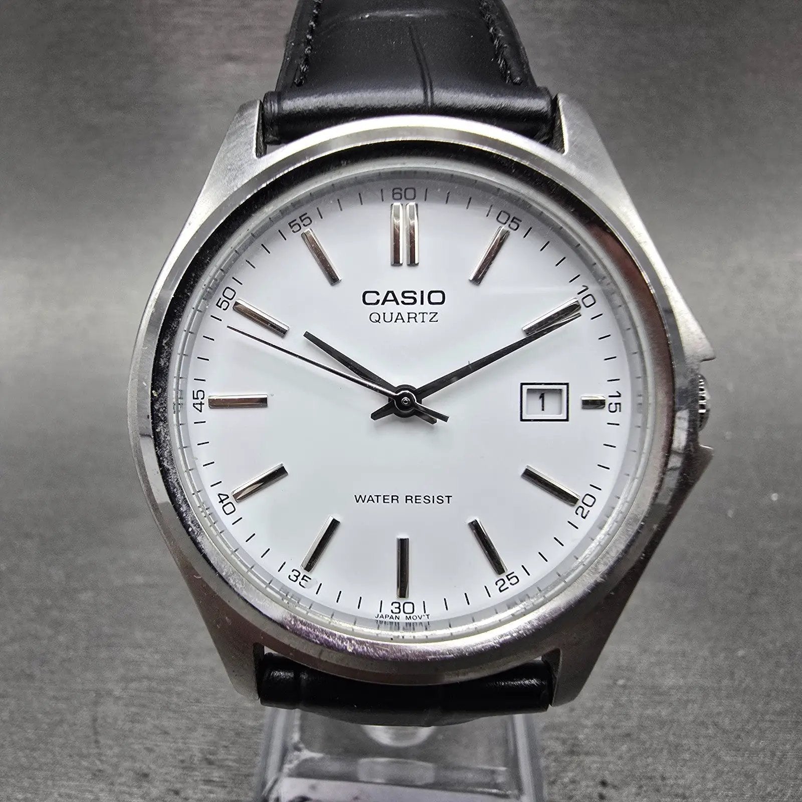 Casio Watch Men 37mm White Dial Silver Tone Date Round MTP-1183 New Battery0