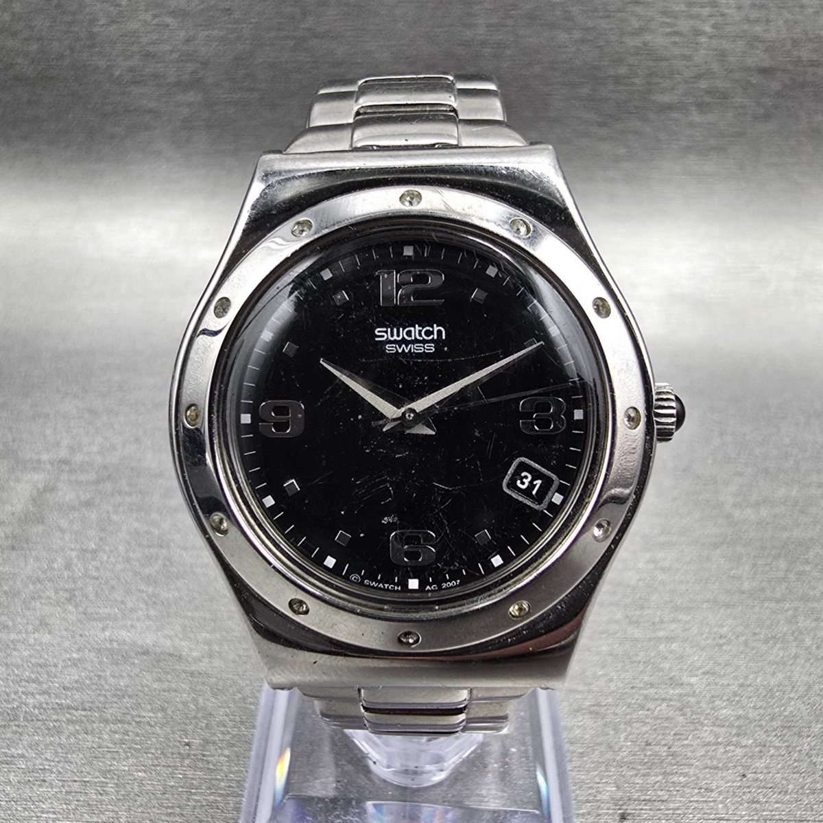 Swatch Her Tender Black Watch Women 33mm Black Dial Silver Tone YLS433G New Batt0