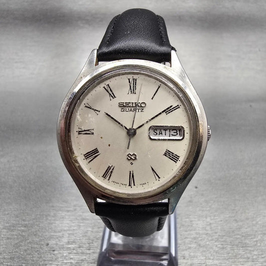 Seiko SQ Watch Men 36mm Silver Dial Silver Tone Daydate Round 7546-7070 New Batt0