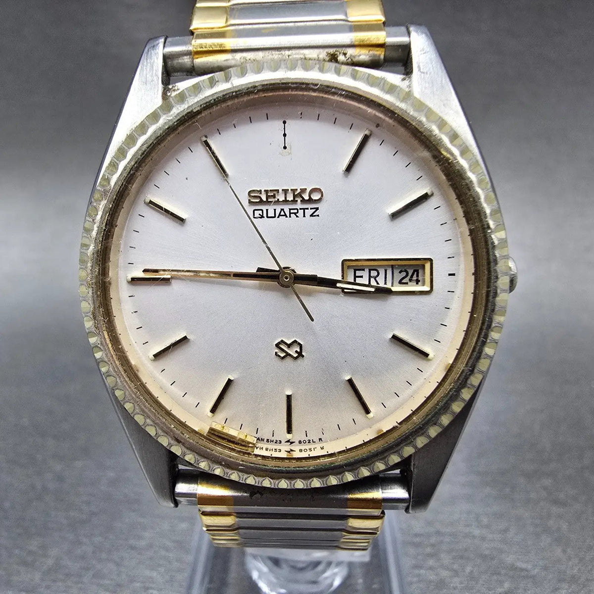 Seiko President Watch Men 36mm White Dial Two Tone Daydate 5H23-8020 SQ PARTS0