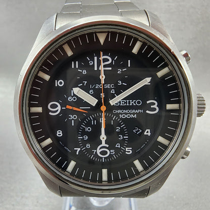 Seiko Chronograph Watch Men 43mm Black Dial Silver Tone Date 7T920JS0 New Batt1