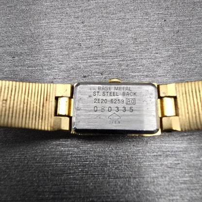 Seiko Watch Women 12mm Gold Dial Gold Tone Rectangle 2E20-6259 New Battery VTG10