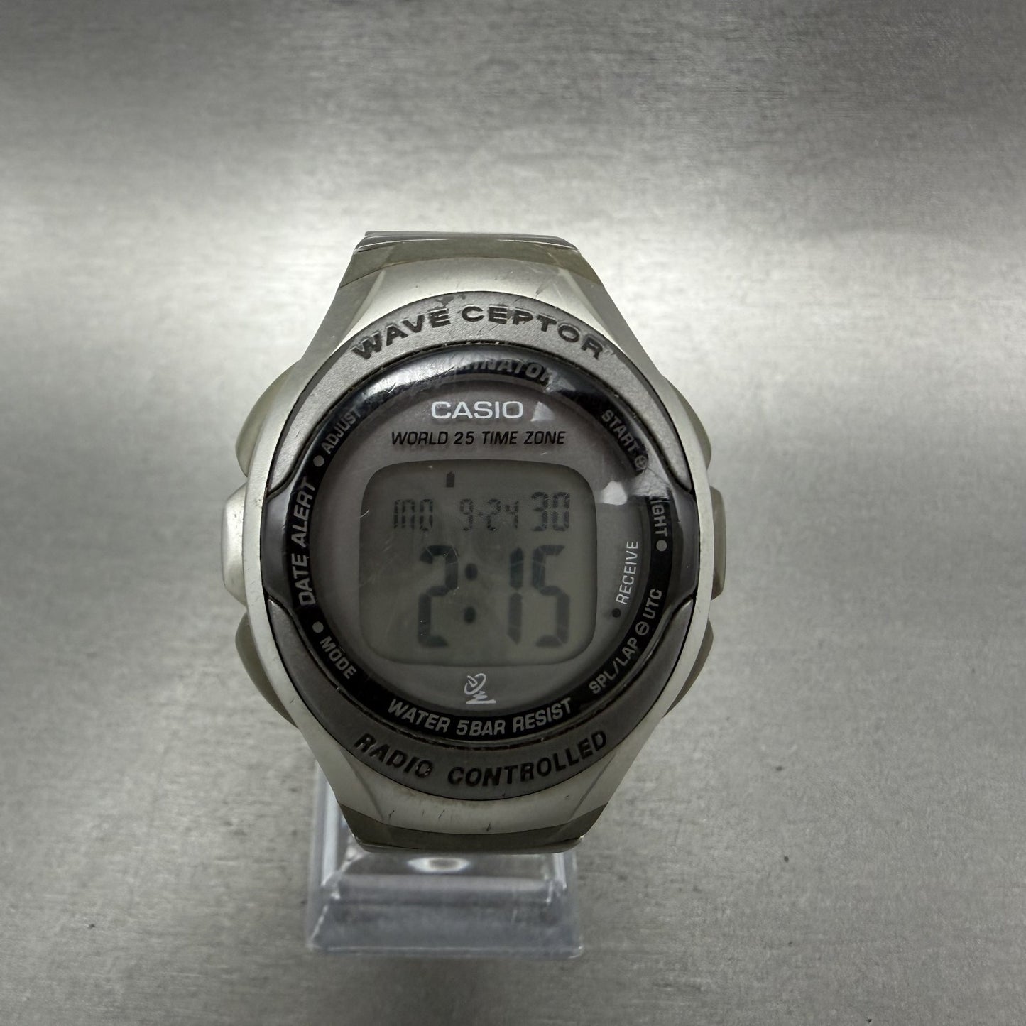 Casio Waveceptor Watch Men 42mm Digital Alarm Chrono Gray Oval WV50H New Batt0
