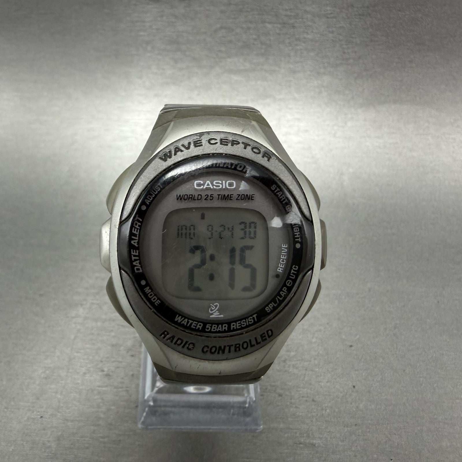Casio Waveceptor Watch Men 42mm Digital Alarm Chrono Gray Oval WV50H New Batt0