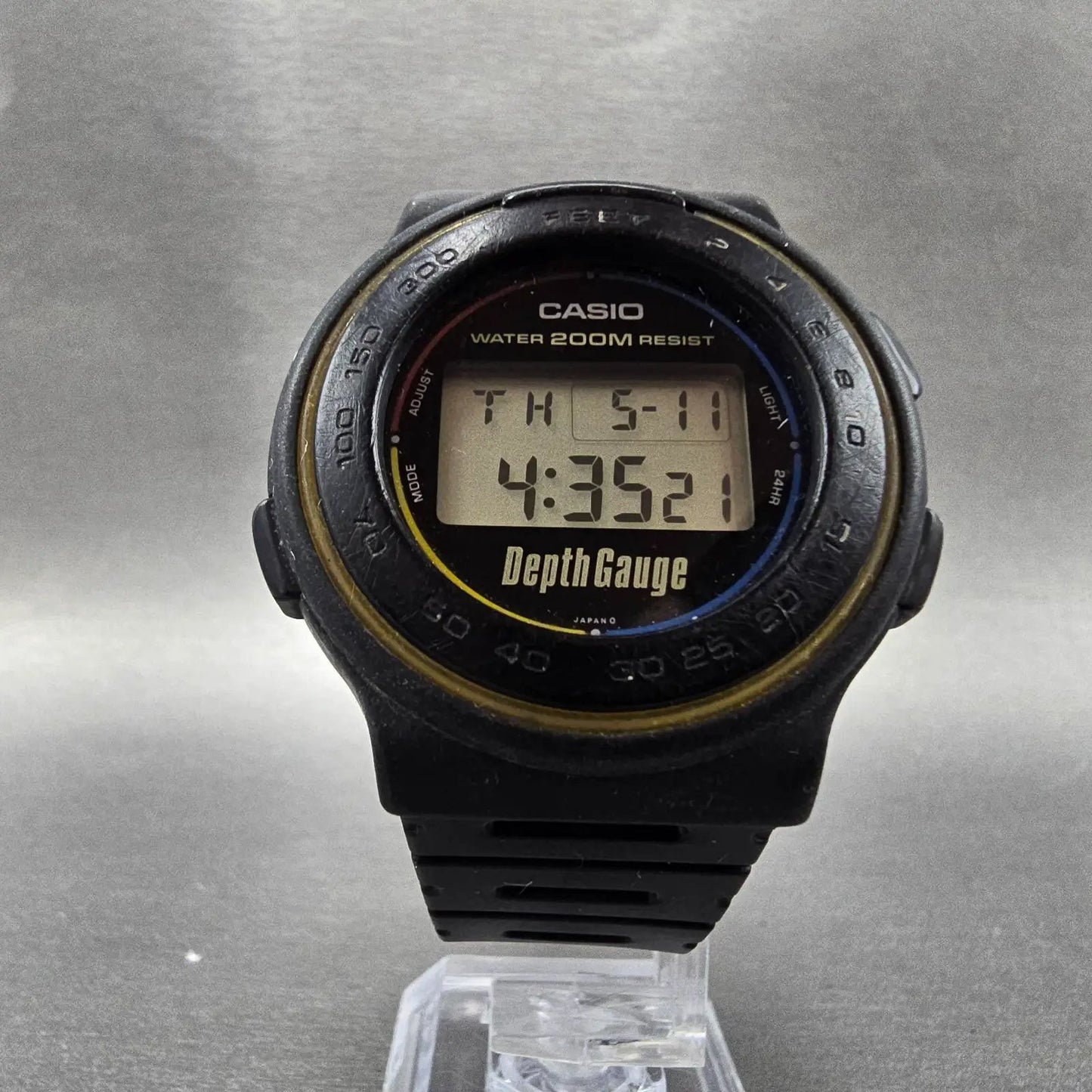 Casio DW-220DG Depth Gauge Watch Men 41mm Black Alarm Chronograph Round New Batt5