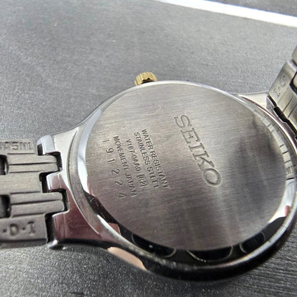 Seiko Solar Watch Women 28mm White Dial Two Tone Date Round V187-0AA0 Runs8