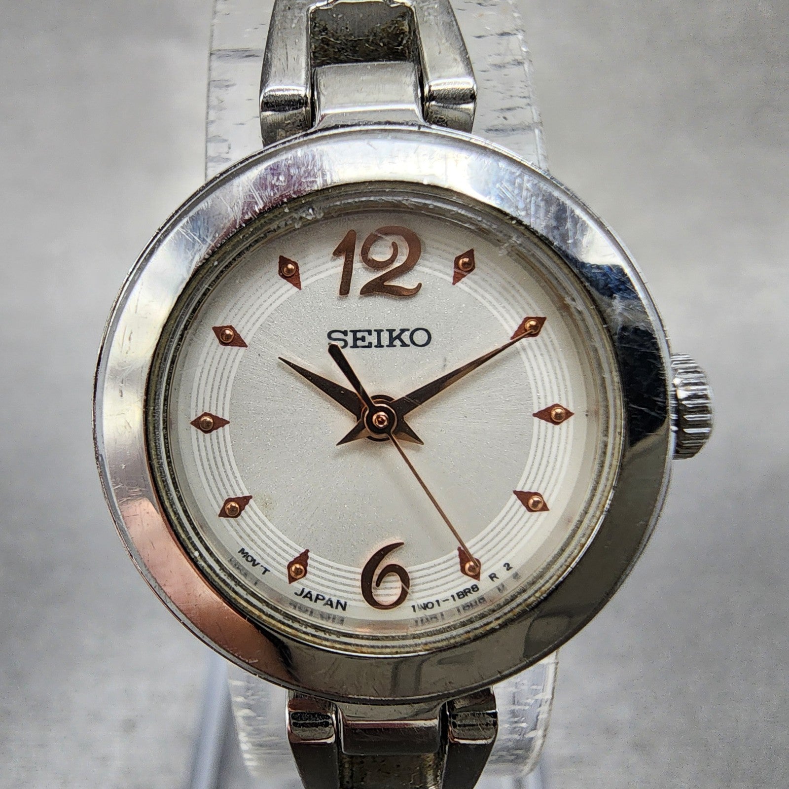 Seiko Watch Women 21mm White Dial Silver Tone Round 1N010PK0 New Battery1