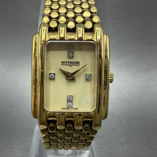 Wittnauer Tank Watch Women 18mm Champagne Dial Gold Tone Rectangle 11P09 New Bat0