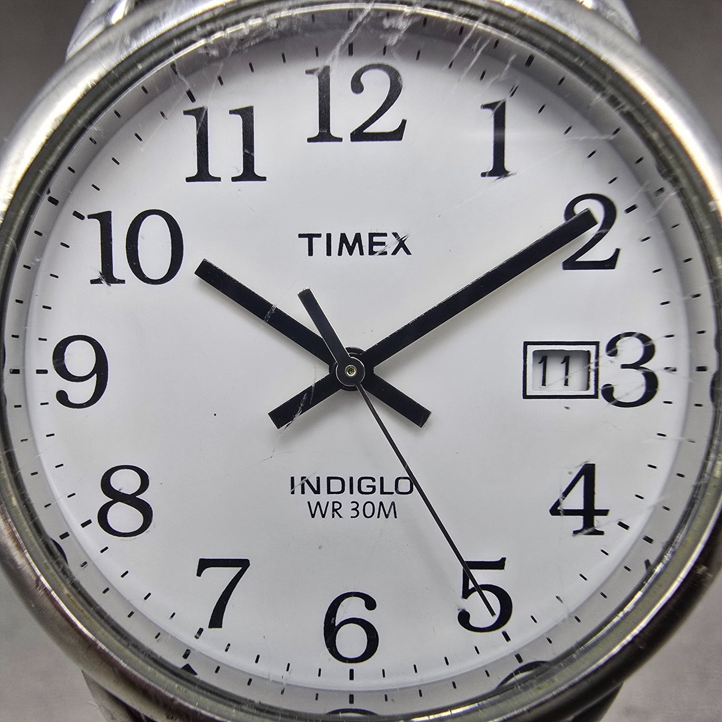 Timex Easy Reader Watch Men 35mm White Dial Silver Tone Date Round New Battery W1