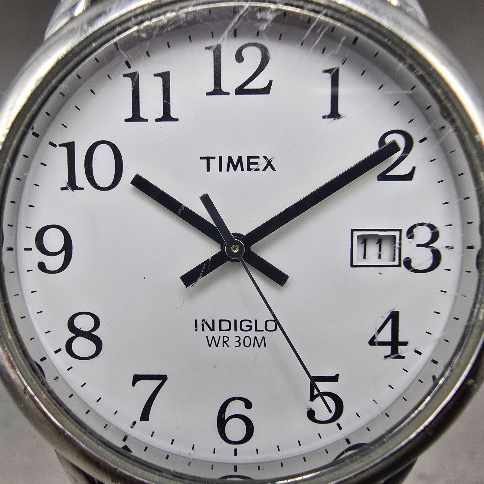 Timex Easy Reader Watch Men 35mm White Dial Silver Tone Date Round New Battery W1