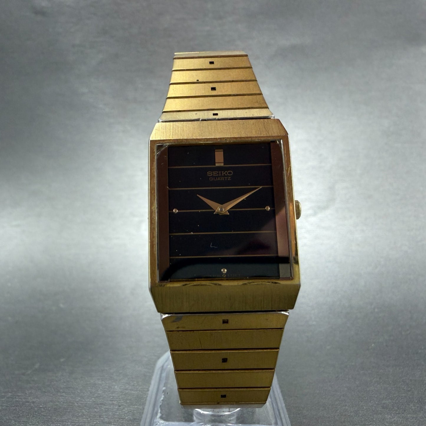 Seiko Tank Watch Men 26mm Black Dial Gold Tone Rectangle 5Y30-5349 New Battery H5