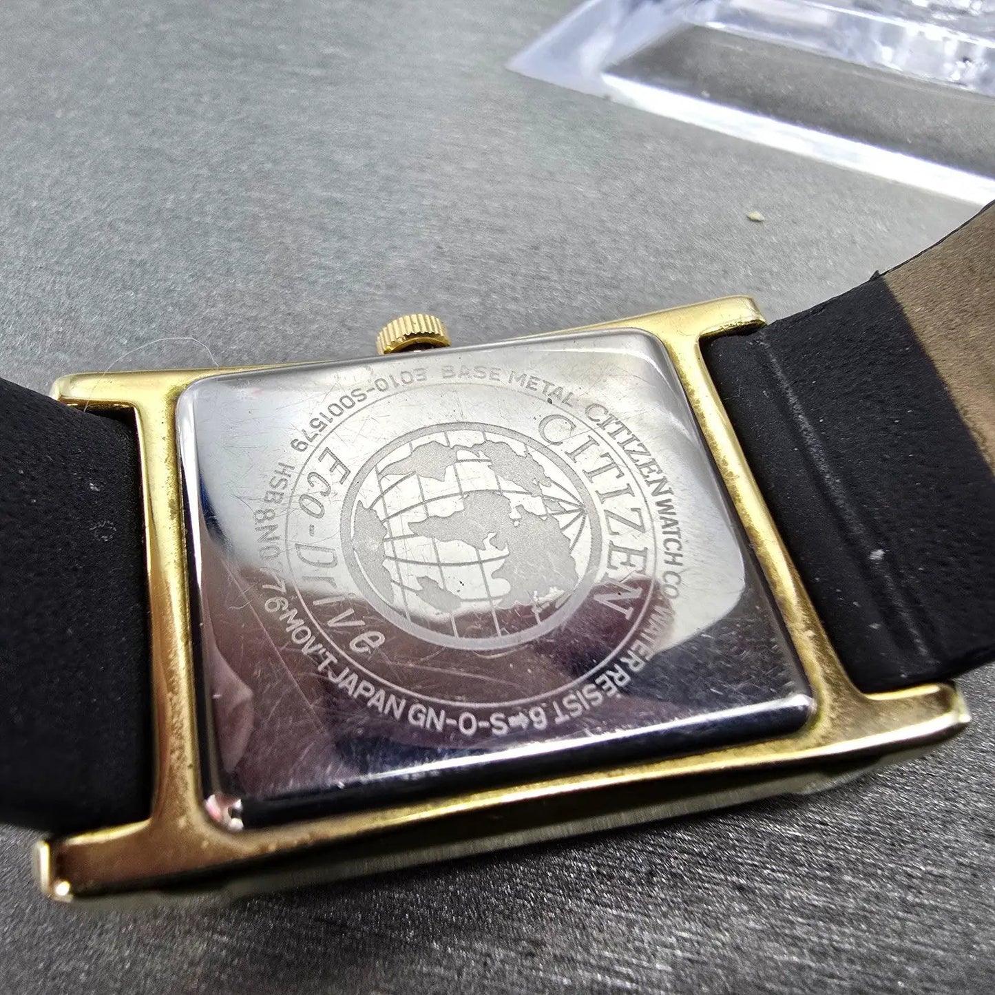 Citizen Eco-Drive Tank Watch Men 25mm Silver Dial Gold Tone Rectangle Date RunsK9