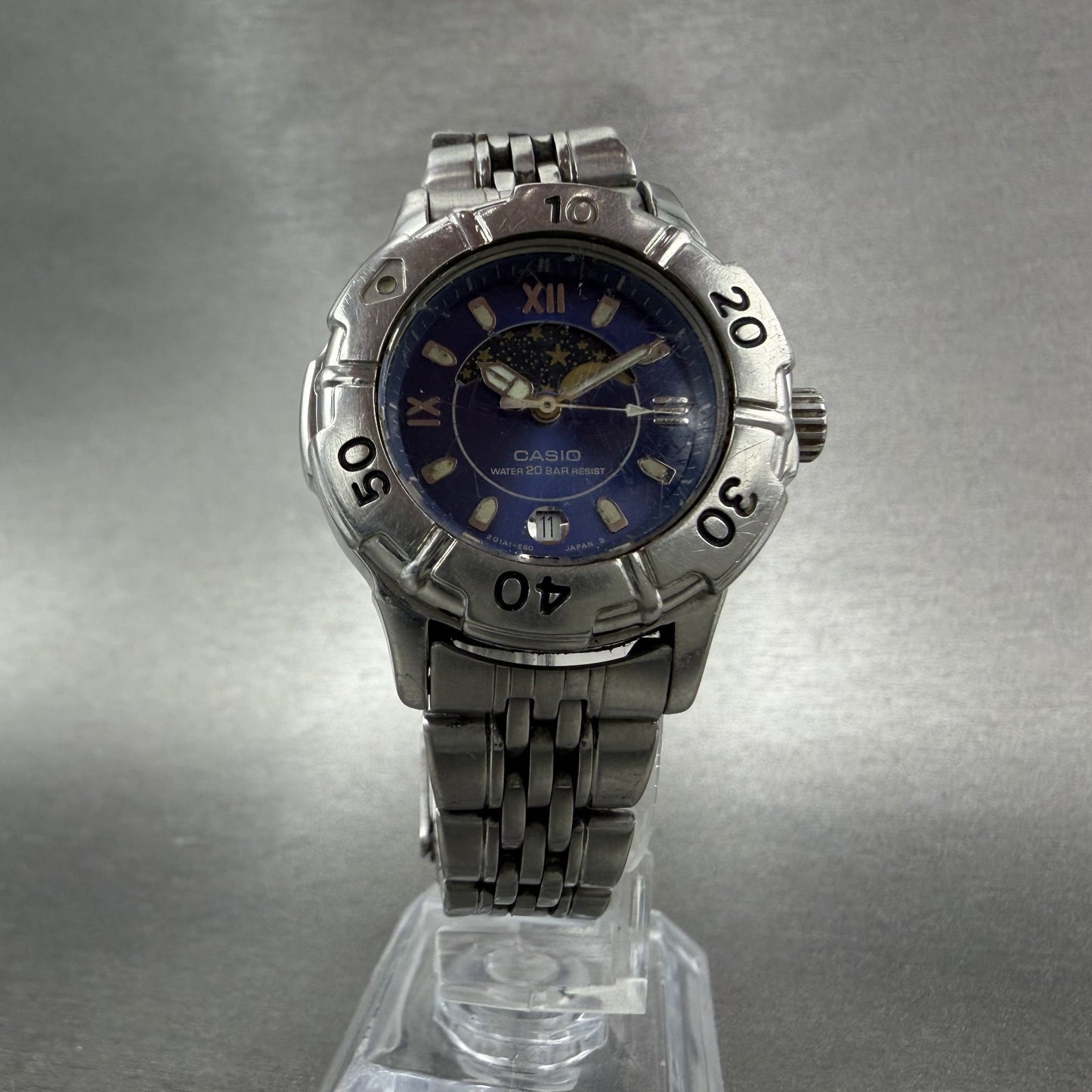 Casio Moon Phase Dive Watch Women 32mm Blue Dial Steel Date LD-733 PARTS6