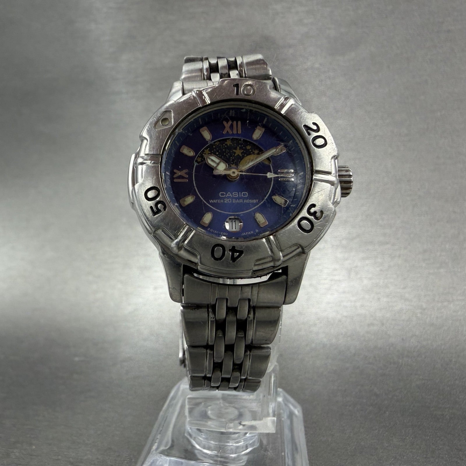 Casio Moon Phase Dive Watch Women 32mm Blue Dial Steel Date LD-733 PARTS6