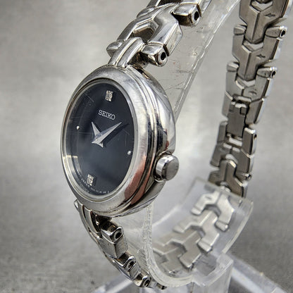 Seiko Watch Women 20mm Black Dial Silver Tone Round 1n000pg0 New Battery2