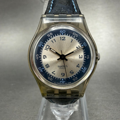 Swatch Razor Watch Women 25mm Silver Dial Clear Case Round New Battery0