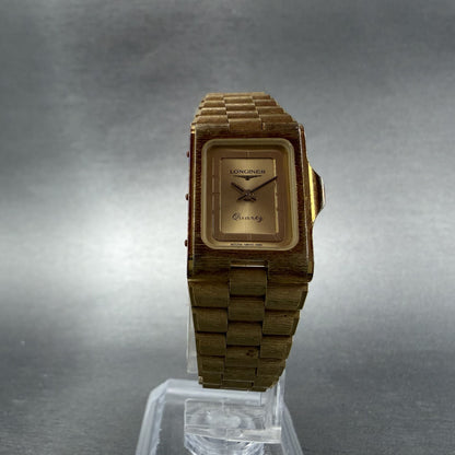 Longines Tank Watch Women 17mm Gold Dial Gold Tone Rectangle New Battery ABCD5