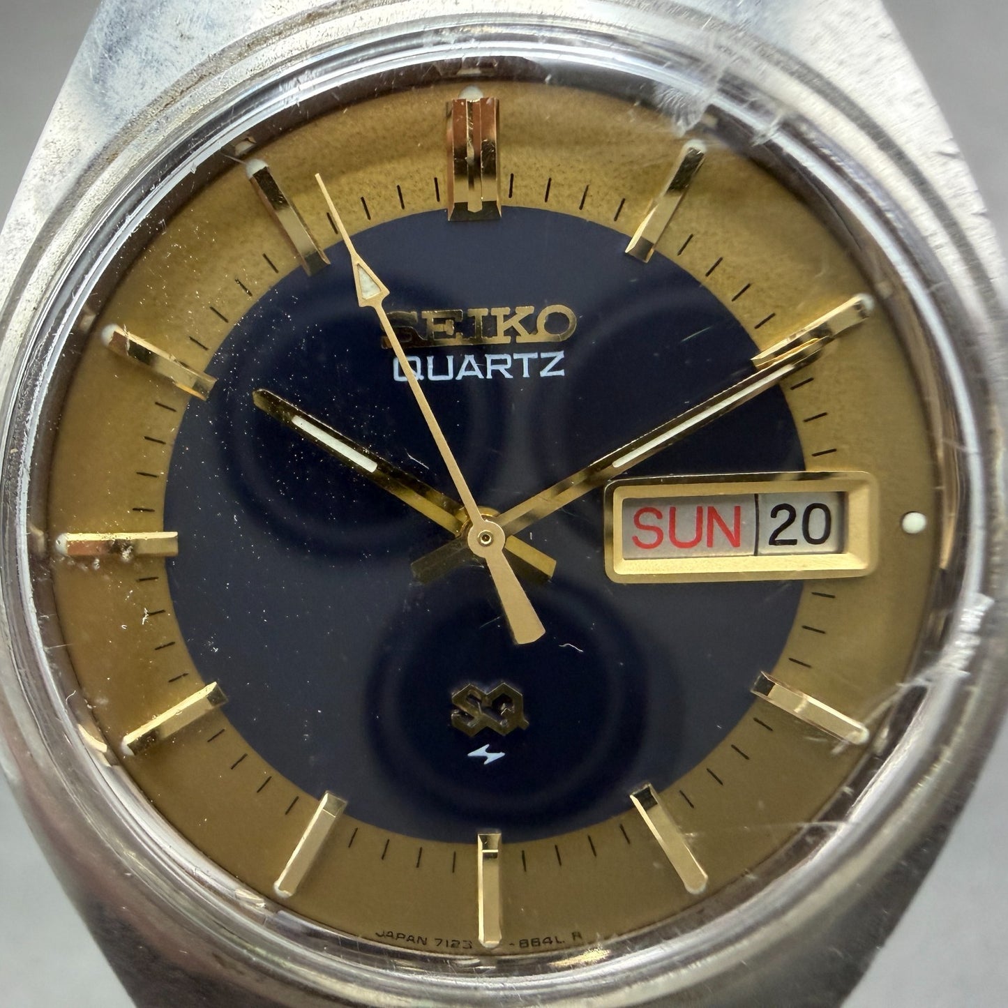 Seiko SQ Watch Men 35mm Blue Dial Two Tone Daydate Round 7123-8450 New Battery1