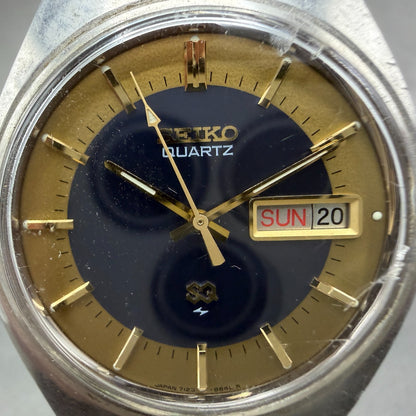 Seiko SQ Watch Men 35mm Blue Dial Two Tone Daydate Round 7123-8450 New Battery1