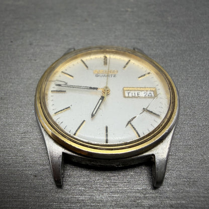 Seiko Watch Men 35mm Silver Dial Two Tone Round Daydate Vintage 7N43-8A39 PARTS3