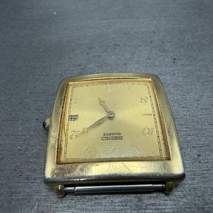 Seiko Tank Watch Men 29mm Champagne Dial Gold Tone Date Rectangle 7N29-5049 PART5