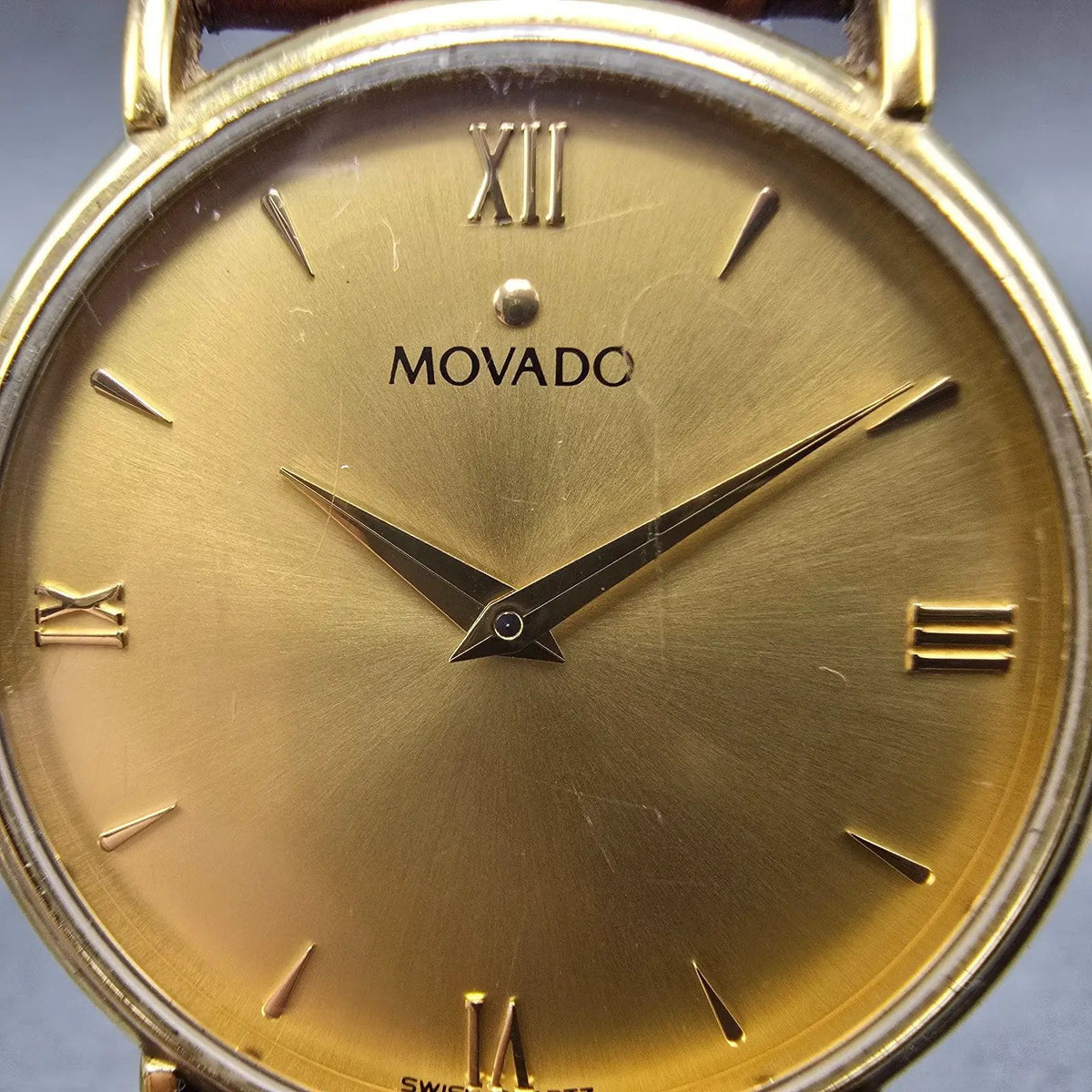 Movado Watch Men 34mm Gold Dial Gold Tone Round 87-E4-885 New Battery VTG1