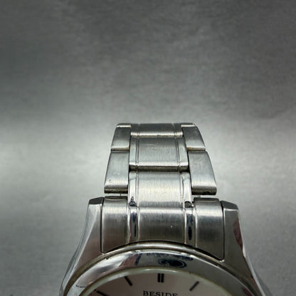 Casio Beside Watch Men 35mm Silver Dial Steel Daydate Round BES-105 New BatteryA4