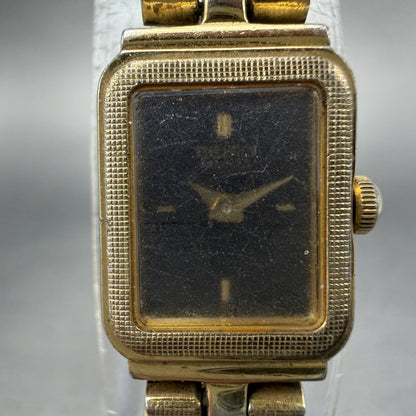 Seiko Tank Watch Women 13mm Black Dial Gold Tone Rectangle 1e20-5689 New Battery1