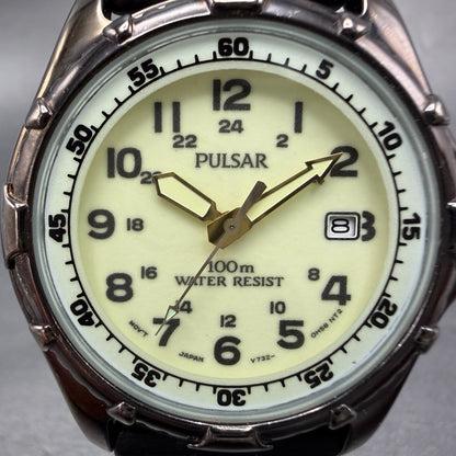 Pulsar Dive Watch Men 39mm Cream Dial Gold Tone Date V732-0E10 SAMPLE PARTS2