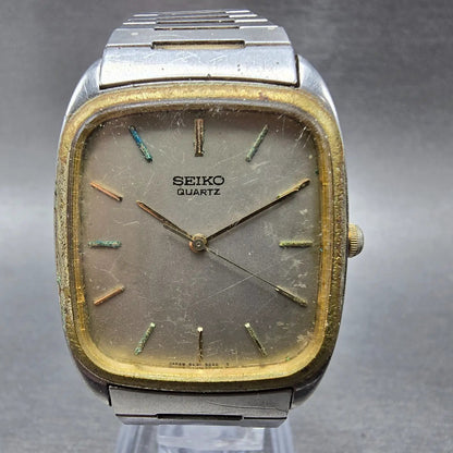 Seiko Watch Men 30mm Silver Dial Two Tone Rectangle 6431-5010 PARTS Vintage0