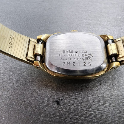 Seiko Tank Watch Women 17mm Brown Dial Gold Tone Rectangle 54205019 New Batt AB9