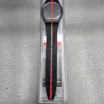 Swatch 360 Rouge Sur Blackout Watch Men 34mm Black Dial GZ119 New Battery NOS3