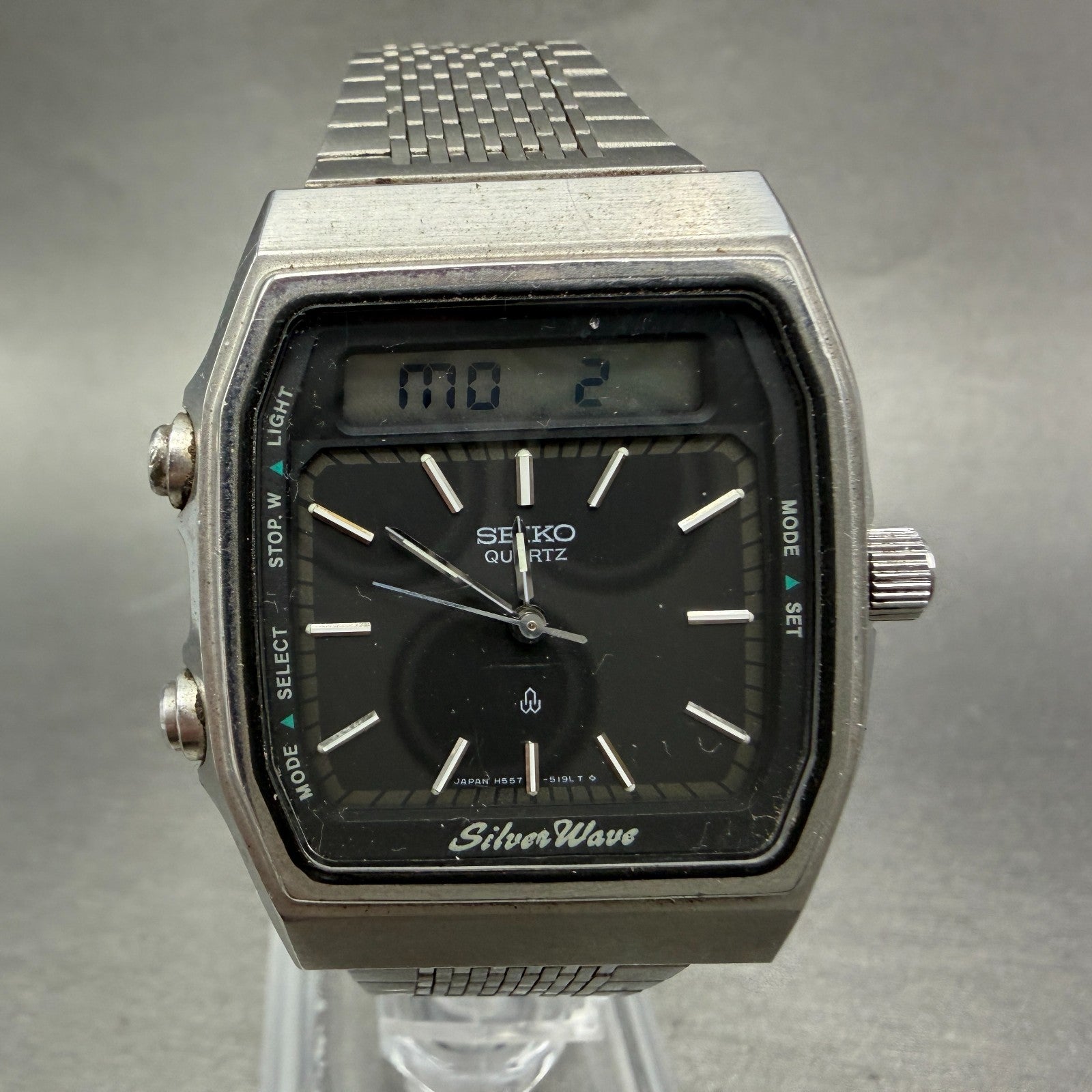 Seiko Silverwave Watch Men 31mm Analog Digital Black Dial Steel H557-513A READ!!0