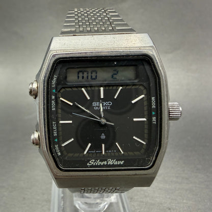 Seiko Silverwave Watch Men 31mm Analog Digital Black Dial Steel H557-513A READ!!0