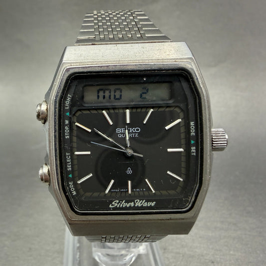 Seiko Silverwave Watch Men 31mm Analog Digital Black Dial Steel H557-513A READ!!0