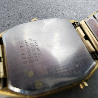 Seiko Analog Digital Watch Men 30mm Gold Dial Gold Tone Rectangle H448-5069 PART