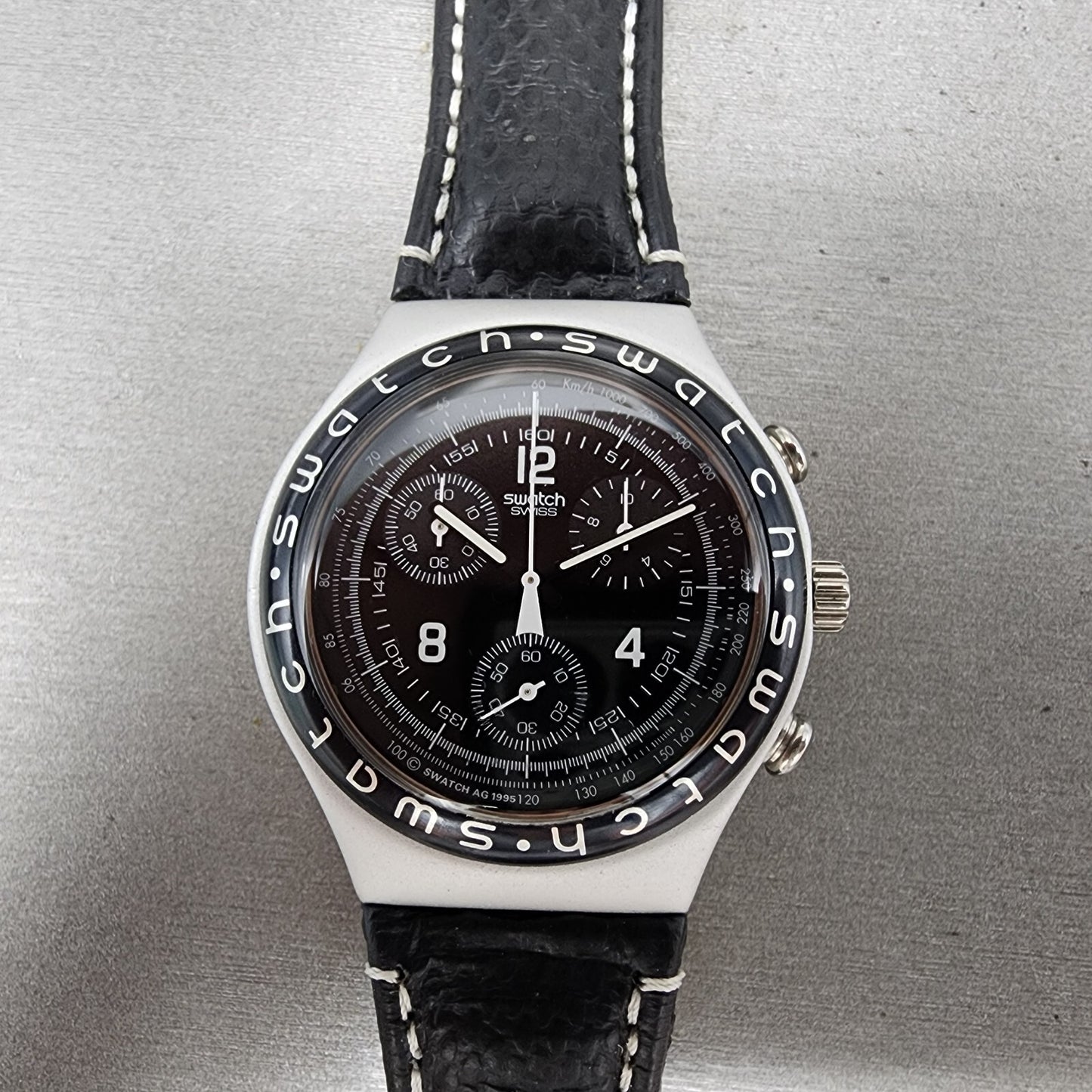 Swatch Irony Chrono Watch Men 40mm Black Dial Silver Tone Ycs1000 New Battery1