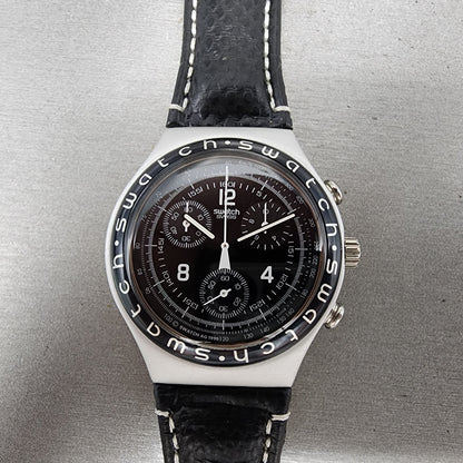 Swatch Irony Chrono Watch Men 40mm Black Dial Silver Tone Ycs1000 New Battery1