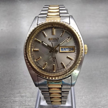 Seiko SQ Watch Women 24mm Silver Dial Two Tone Daydate Round 8523-0050 New BattF0