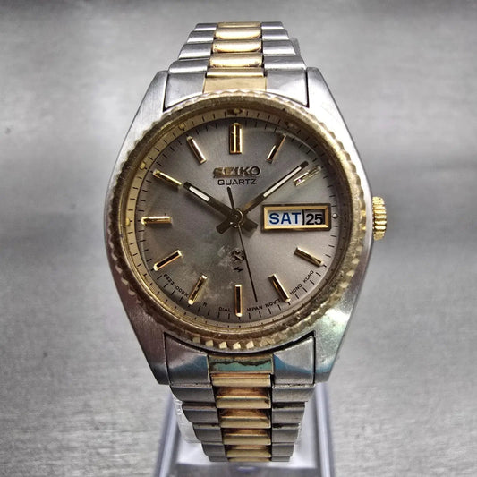 Seiko SQ Watch Women 24mm Silver Dial Two Tone Daydate Round 8523-0050 New BattF0