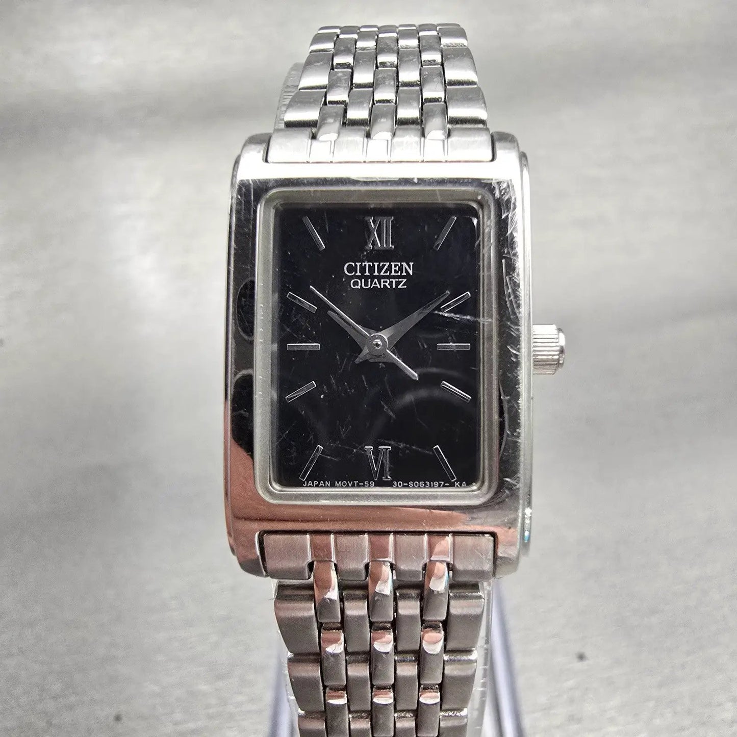 Citizen Watch Women 18mm Black Dial Silver Tone Rectangle 5930-S038588 New Batt0