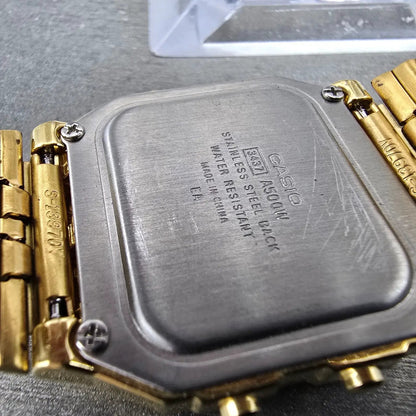 Casio World Time Watch Men 33mm Digital Gold Alarm Chronograph A500W New Battery9